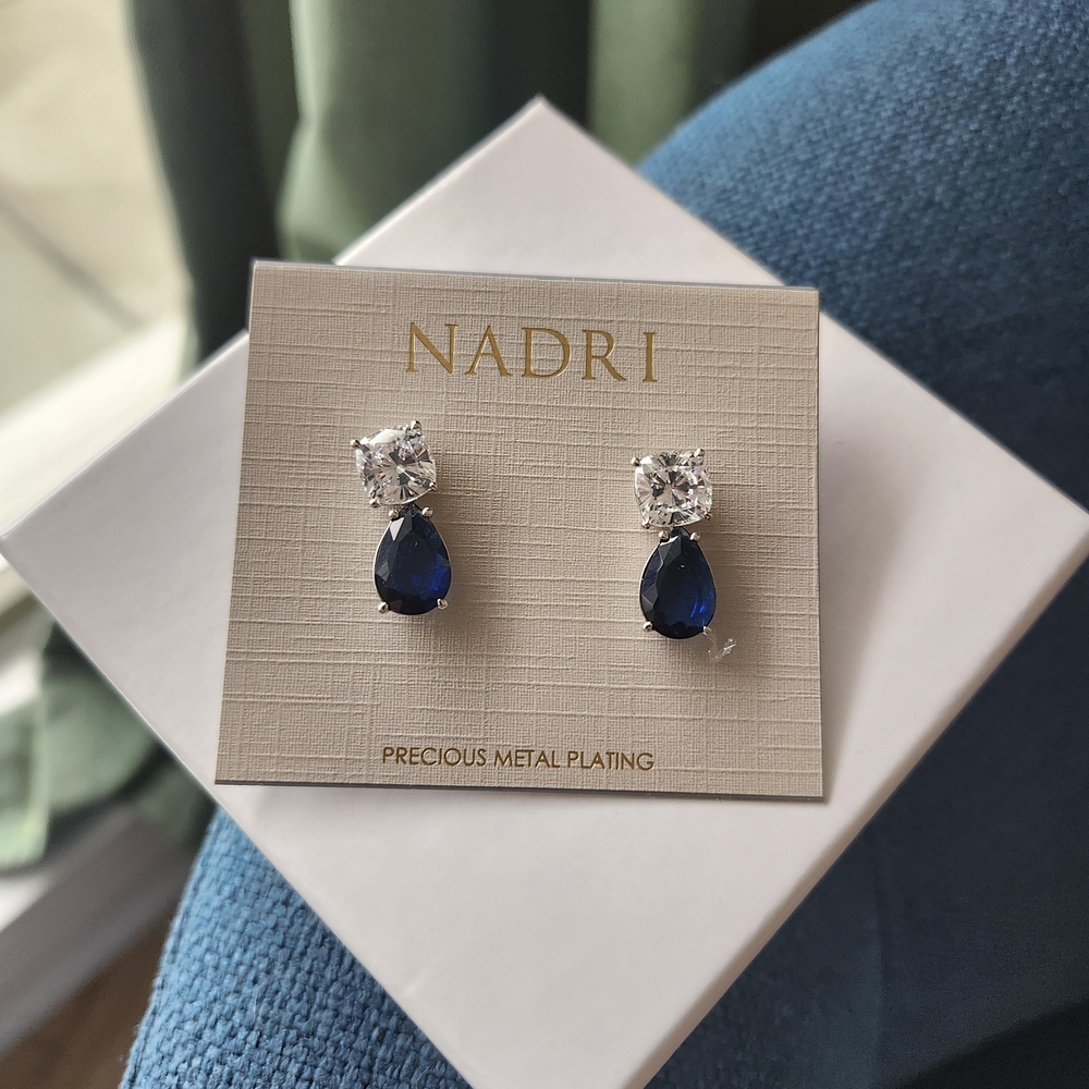 Nadri Sapphire Blue and Silver Teardrop Earrings